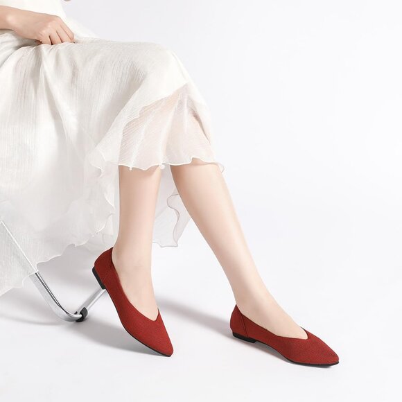 Women Pointed Toe Ballet Red 2 Flat Comfortable Casual Dressy Work Office Shoes - Picture 4 of 6